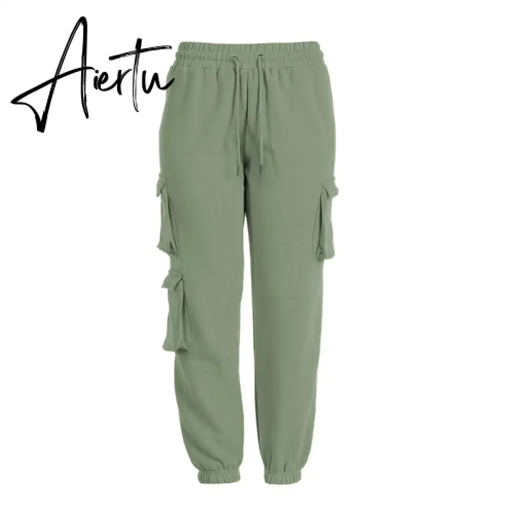 Aiertu Spring Autumn Vintage Patchwork Joggers Sweatpants Harajuku Woman Trousers Elastics High Waist Solid Pants 5 Colors Aiertu