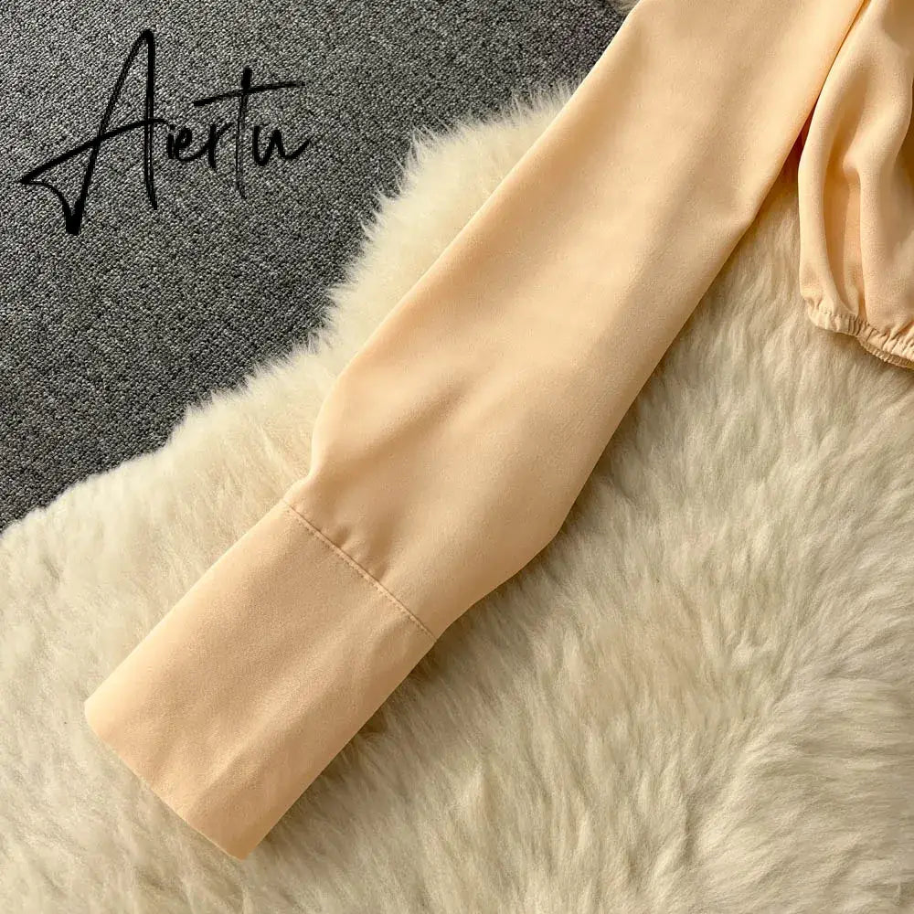 Aiertu  Spring Fashion OL Two Pieces Suits Lapel Neck Blouse+Pocket Wide Leg Long Pant Women Streetwear Retro Casual Sets Aiertu