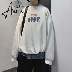 Aiertu Spring Men Casual Sweatshirts Harajuku 1997 Printed Men Oversized Hoodies  Korean Man Casual Loose Pullovers Aiertu