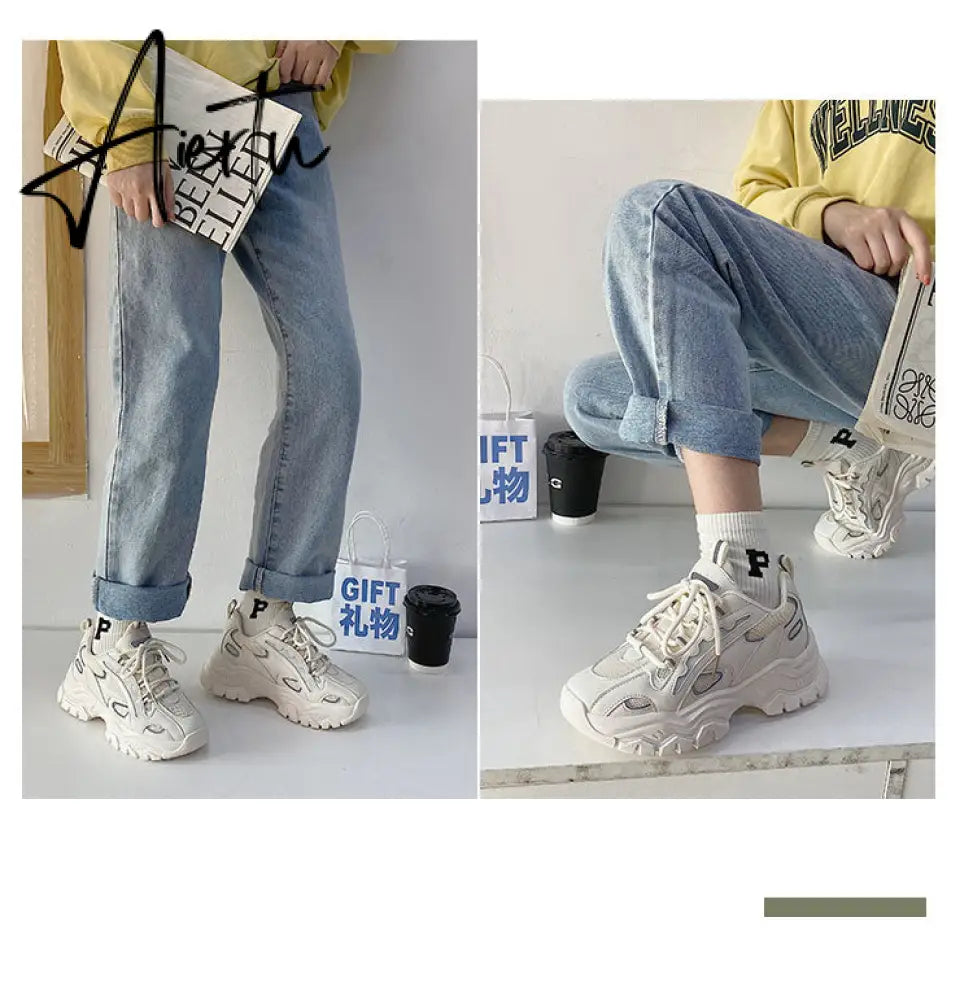 Aiertu  Spring New Reflect Vulcanize Shoes Light Platform Daddy Shoes Woman Harajuku Joker Wind Sneakers for Female Casual Shoes Aiertu