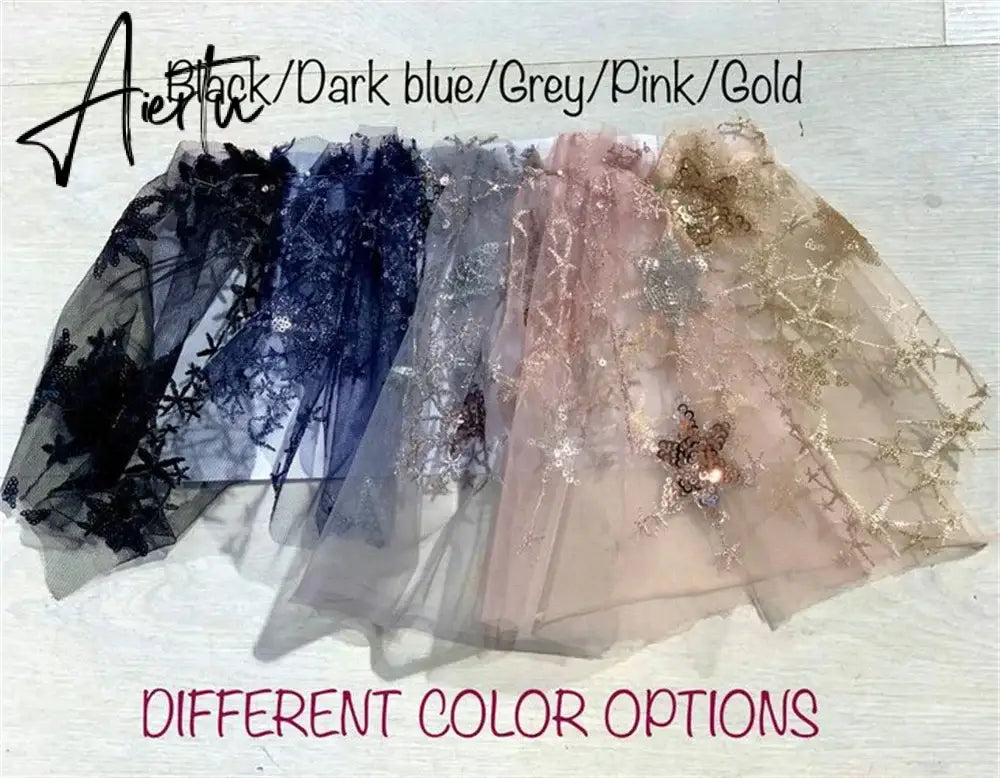 Aiertu  Star Lace Appliques Prom Dresses A-line Tulle Elegant Puffy Sleeves Floor-Length Aiertu