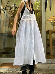Aiertu Summer Y2K Dress for Wome Sexy Sling Robe Femme 2024 Vestidos De Mujer Loose Long Robe Korean Fashion See Through White Dresses Aiertu