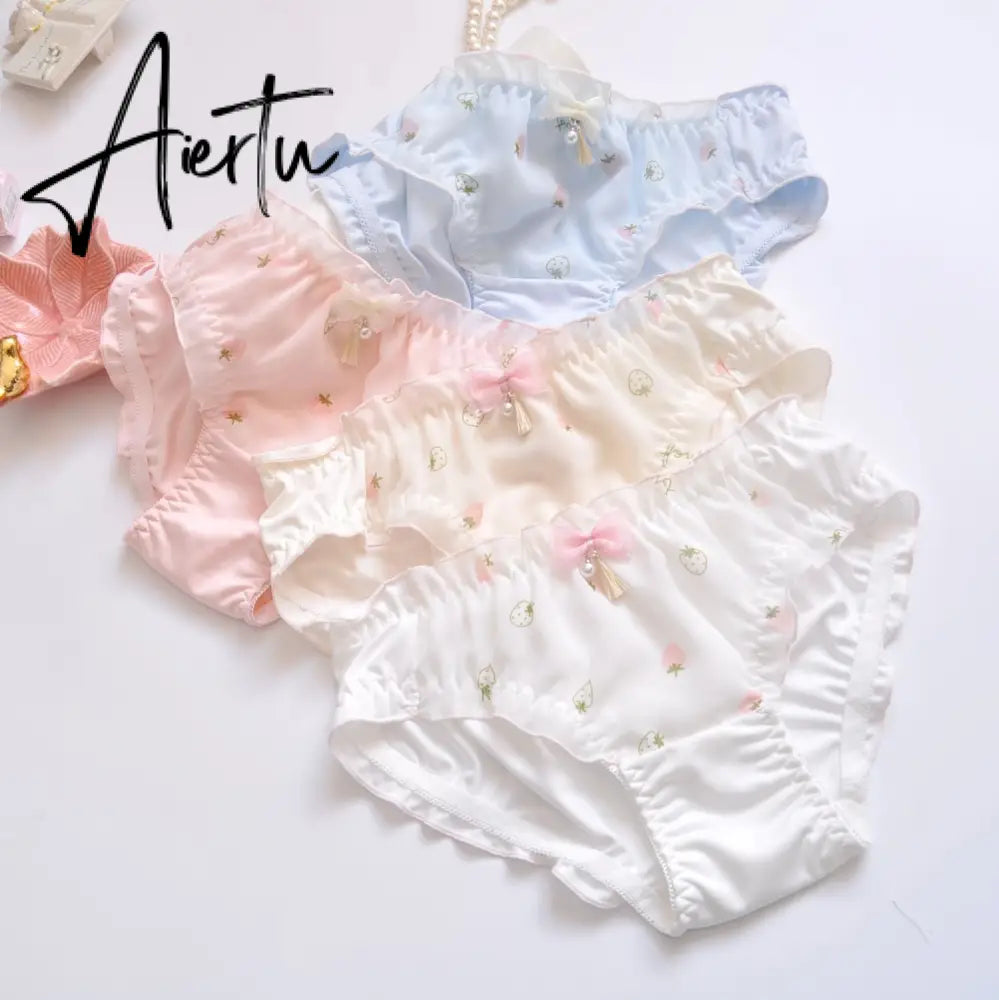 Aiertu Two-color water-soluble lingerie embroidery film cup bralette no steel ring fresh and girly cute gather underwear bra set Aiertu