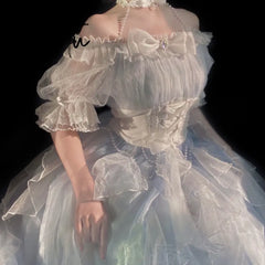 Aiertu Victoria Elegant Sweet and Lovely Kawaii Lolita Dress High Waist Short Sleeve A-line Puff Sleeve Princess Dress Fairy Dress Aiertu