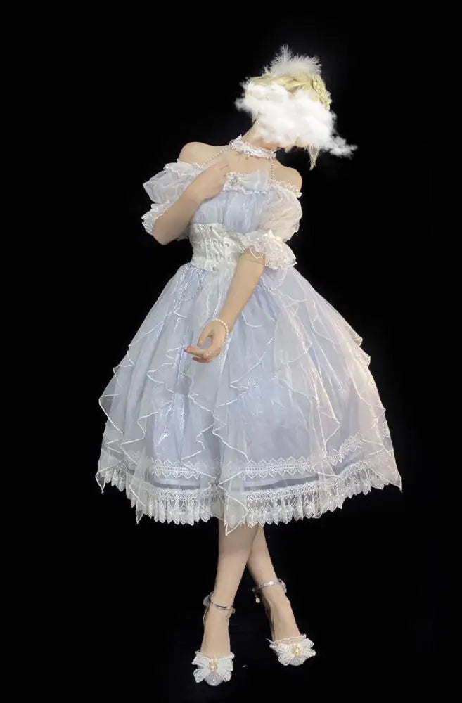 Aiertu Victoria Elegant Sweet and Lovely Kawaii Lolita Dress High Waist Short Sleeve A-line Puff Sleeve Princess Dress Fairy Dress Aiertu