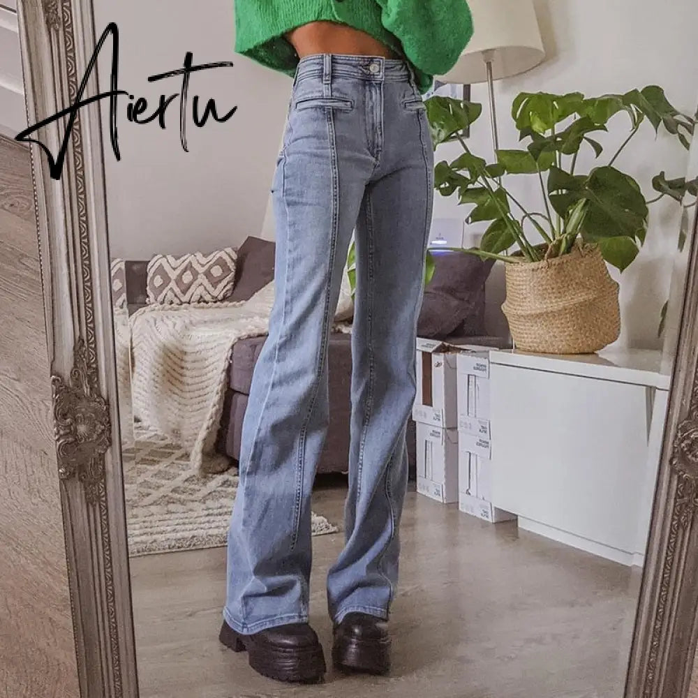 Aiertu  Vintage High Waist Jeans Woman Casual Elegant Long Trousers Ladies High Street Autumn Fashion Denim Pants Capris Aiertu