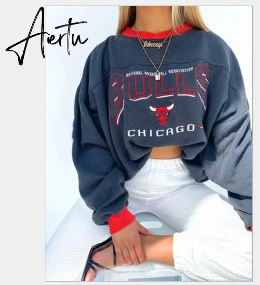 Aiertu Vintage Letter Print Autumn New Thin Crewneck Sweatshirt Women Fashion Tops Loose Long Sleeve Casual Girl Plus Size French Style Aiertu