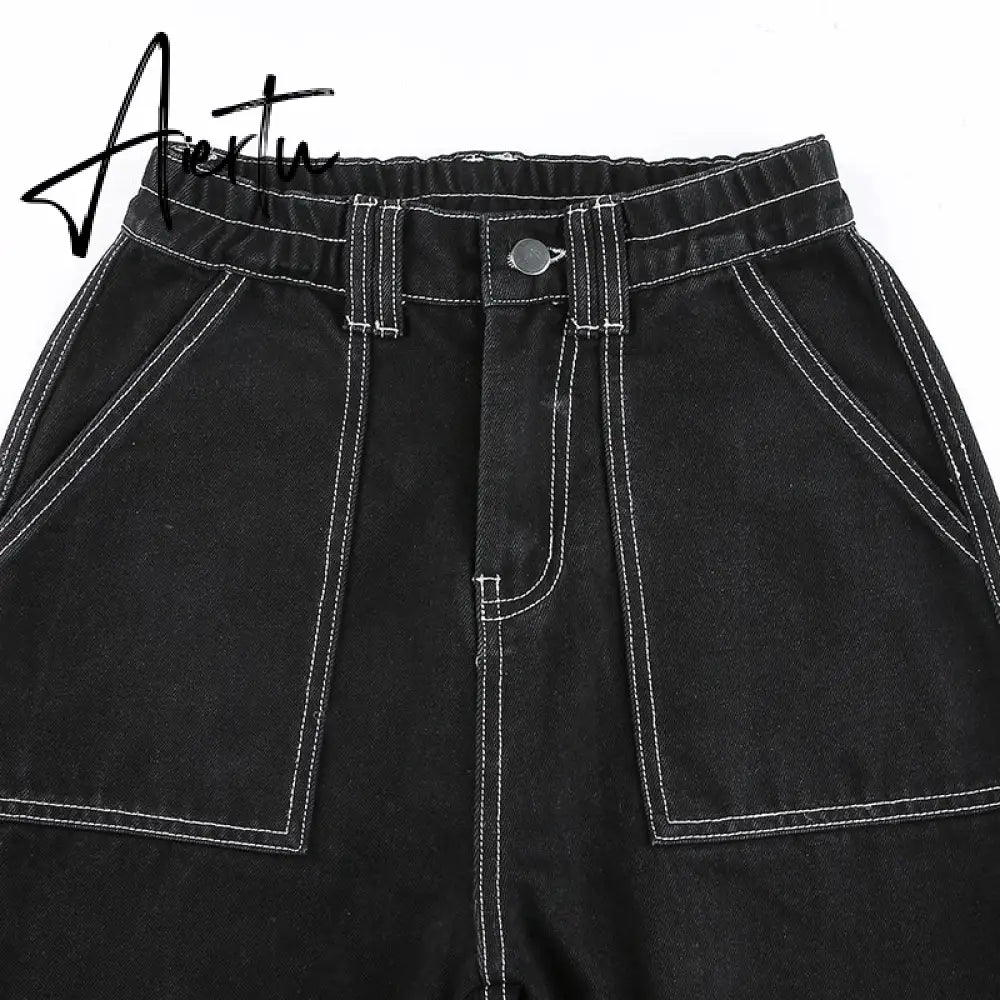Aiertu  Weekeep Pockets Patchwork Baggy Jeans Fashion Streetwear 100% Cotton Women Denim Trouser Loose Cargo Pants Korean Jeans Harajuku Aiertu