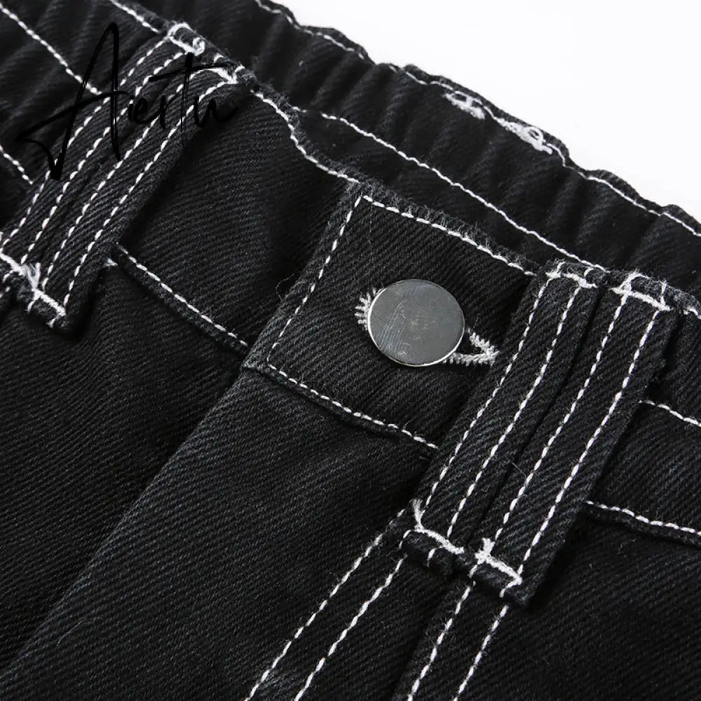 Aiertu  Weekeep Pockets Patchwork Baggy Jeans Fashion Streetwear 100% Cotton Women Denim Trouser Loose Cargo Pants Korean Jeans Harajuku Aiertu