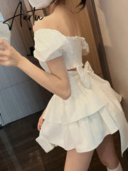 Aiertu  White Sexy Backless Mini Dress Women Korean Fashion Casual Elegant Party Dress Female Ruffle Kawaii Lolita Party Y2k Dress Aiertu