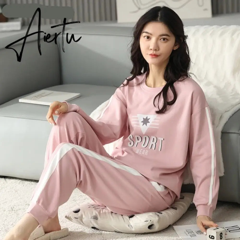 Aiertu Woman Pijama Set 100% Cotton Loose Style Pullover Leisure Homesuit Cotton Loungewear Oversized Sleepwear Avocado Printing Pajama Aiertu