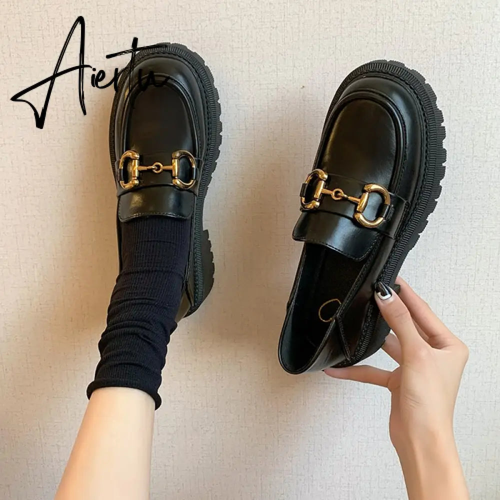 Aiertu Women Flat Loafers Shoes Japanese Style Vintage Shoes Metal Decoration Platform Mary Jane Shoes sapatos femininos Lolita Shoes Aiertu