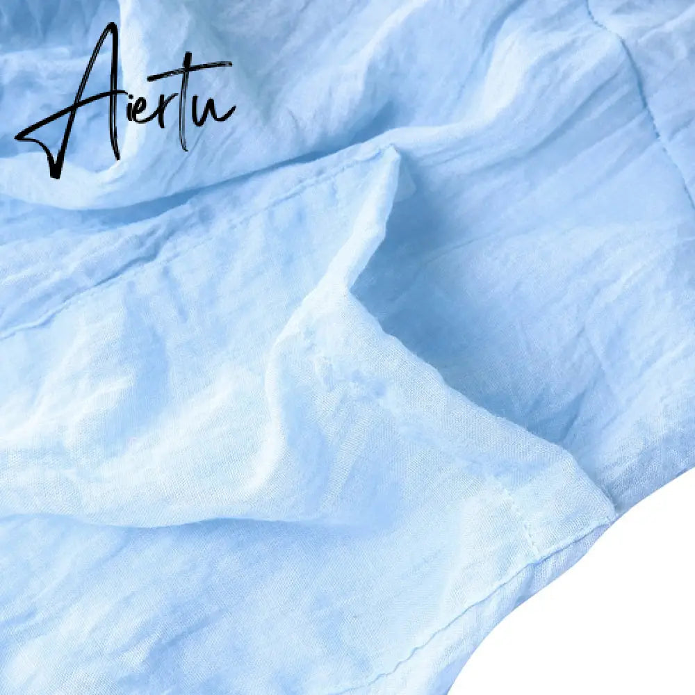 Aiertu  Women Tops Vintage Solid Blouses Summer Fashion Long Shirts Casual Cowl Neck Long Sleeve Asymmetrical Party Blusas Aiertu