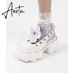 Aiertu Womens Lolita Flowers Bowknot Gothic Punk Shoes Creepers Pumps Japanese Harajuku Platform Girls Round Toe New Aiertu