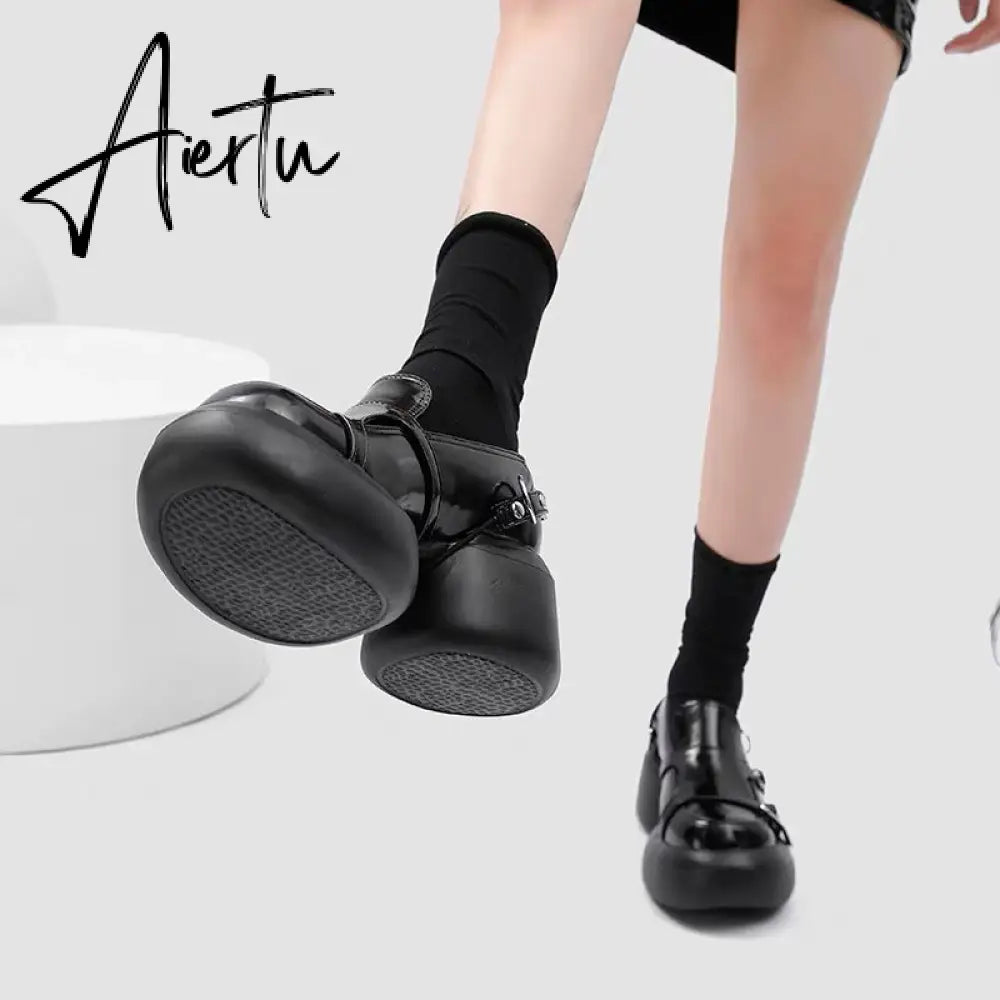 Aiertu Womens Lolita Flowers Bowknot Gothic Punk Shoes Creepers Pumps Japanese Harajuku Platform Girls Round Toe New Aiertu