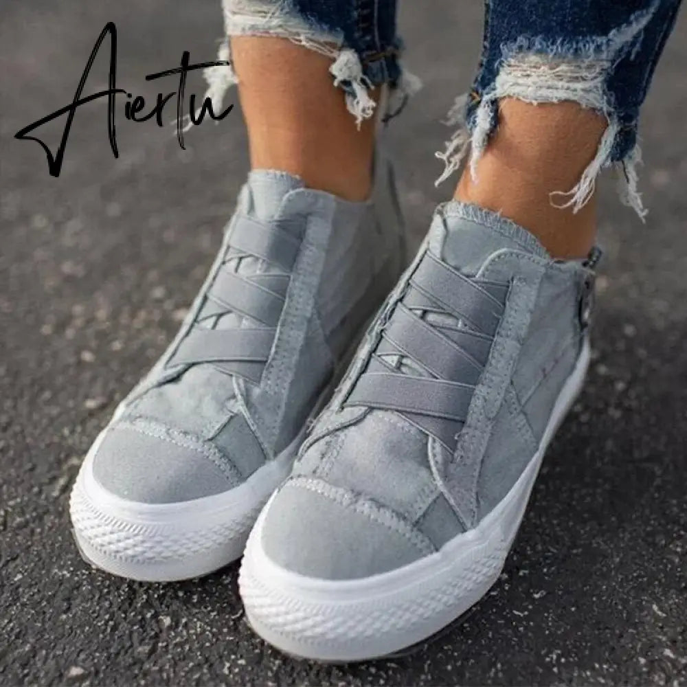 Aiertu Women's Platform Sneakers Flat Canvas Shoes for Women Elastic Band Comfortable Casual Female Vulcanized Shoes Ladies Aiertu