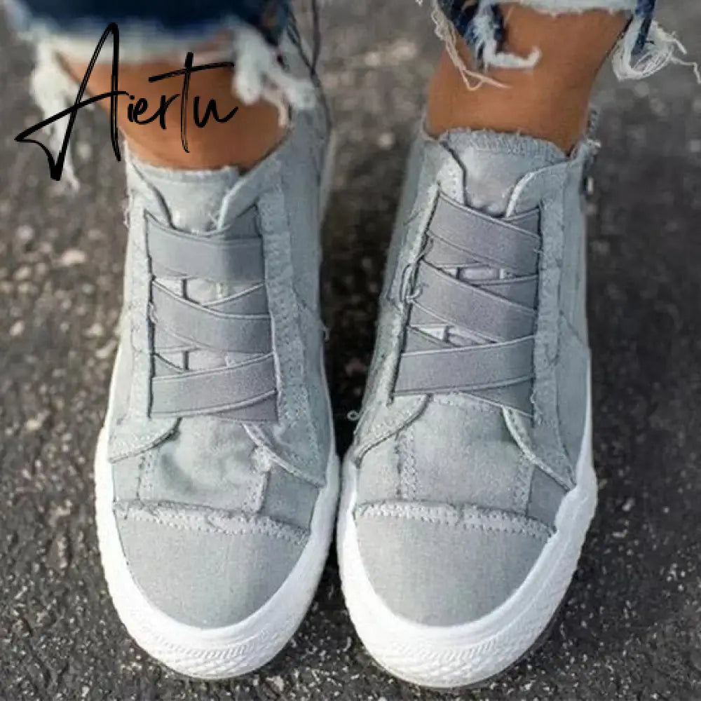 Aiertu Women's Platform Sneakers Flat Canvas Shoes for Women Elastic Band Comfortable Casual Female Vulcanized Shoes Ladies Aiertu