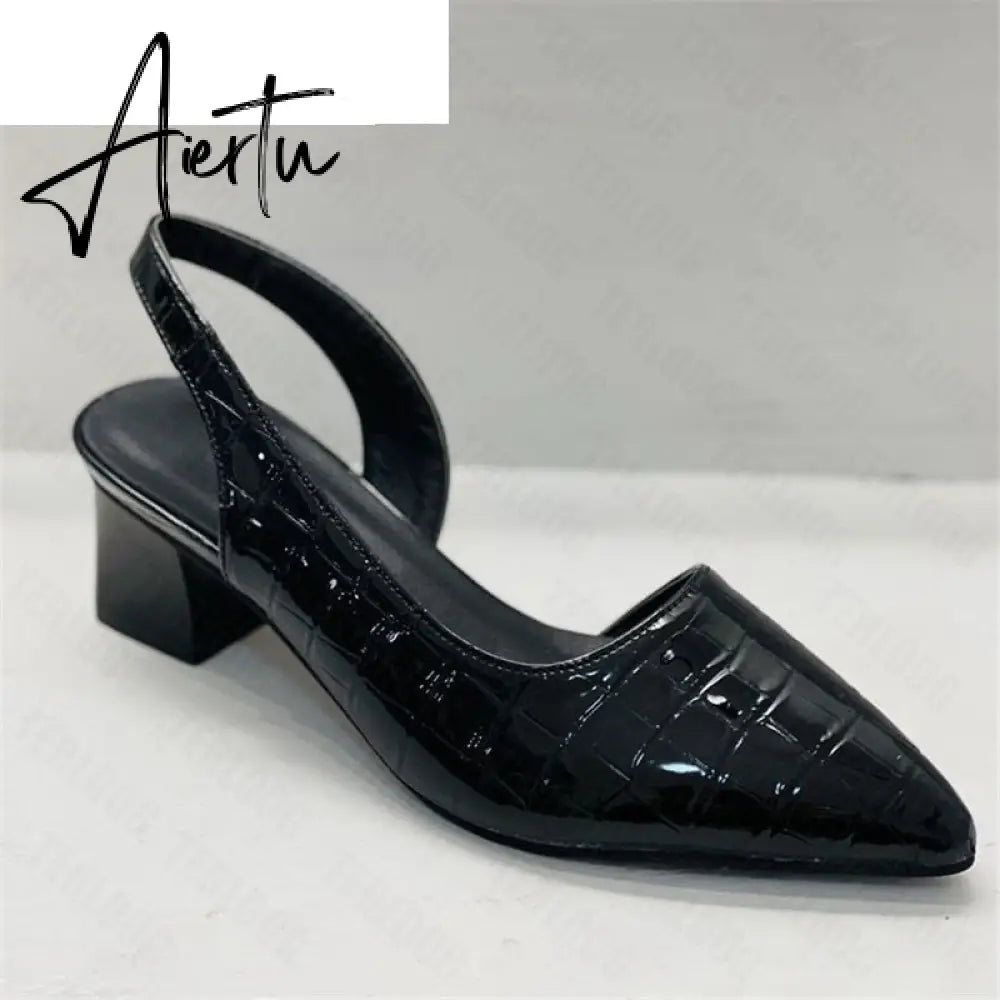 Aiertu Women's Pointed Toes Pumps Mid Chunky Heels Slingback Sandals Shoes Summer New Vintage Woman Lady Female Sandals Slippers Shoes Aiertu