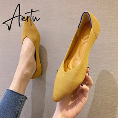 Aiertu Women's Shoes Pumps Knitting Breathable Ladies Pointed Toe Female Comfort Shoes Slip on Shallow Ladies Loafers Office Low Heels Aiertu