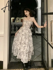 Aiertu  Y2k Fairycore White Graduation Dress Women Korean Style One Piece Slip Floral Dresses Vintage Long Prom Vestidos Summer Aiertu