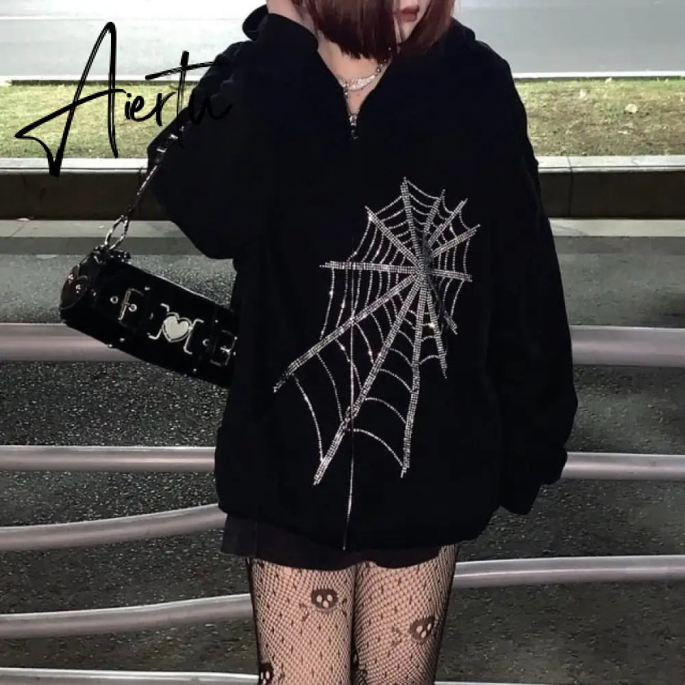 Aiertu Y2K Gothic Sweatshirt Oversized Hoodie Women Autumn Zip Up Long Sleeve Coat Top Female 90S Vintage E-Harajuku Grunge Clothes Aiertu