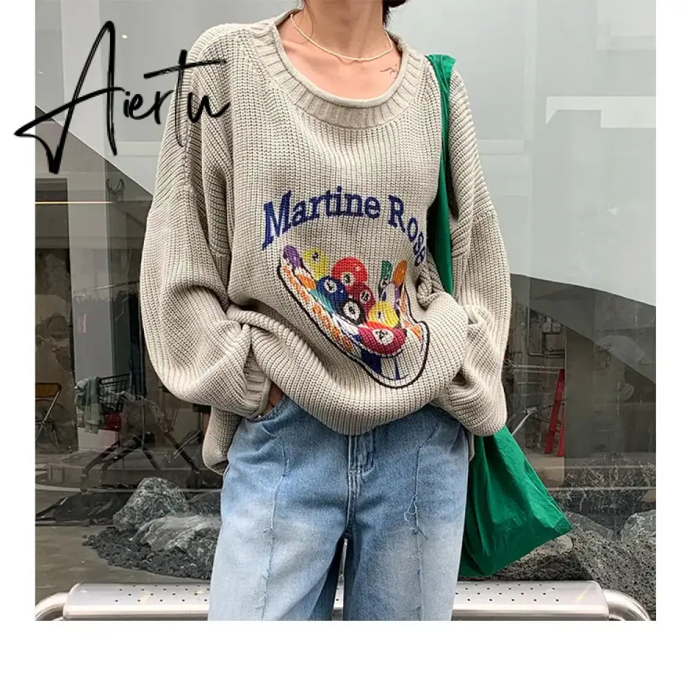 Autumn Lazy Lovely Sweater Cartoon Pattern Pullover Y2k Womens Clothing Korean Fashion Ropa De Mujer Loose Knitwears Top Aiertu