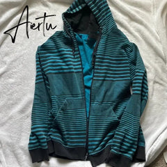Autumn Spring Casual Full Sleeve Sweatshirts Harajuku Grunge Striped Print Zip Up Hoodies Korean Mall Goth Vintage Jackets Coat Aiertu