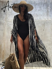 Beach Cover Ups for Swimwear Women Black Tie Dye Kimono Swimsuit Cape Summer Dress Beachwear Outfits Sales Aiertu