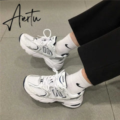 Casual Women's Sports Shoes White Platform Lace Up Sneakers Jogging Mesh Tennis Female Comfortable Dad Shoes Runnig Aiertu