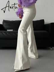 Chic Fashion PU Leather High Rise Flare Pants Club Party Casual Sexy Split Pants for Women Trousers Pant Gothic Aiertu