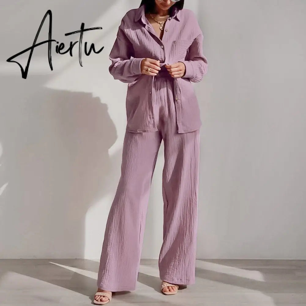 Cotton Women's Home Clothes Loose 2 Piece Sets Long Sleeve Sleepwear Female Casual Trouser Suits Autumn Pajamas Aiertu