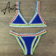 Crochet Swimsuit Bikinis Women's Swimming Suit Sexy Bandage Brazilian Bikini Swimwear Women Bathing Suit Biquini Aiertu
