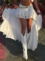 E-Girl 90s Aesthetic White Asymmetrical Skirts Women Low Waist Layere Ruffle Hem Mini Skirts Grunge Streetwear Bottoms Aiertu