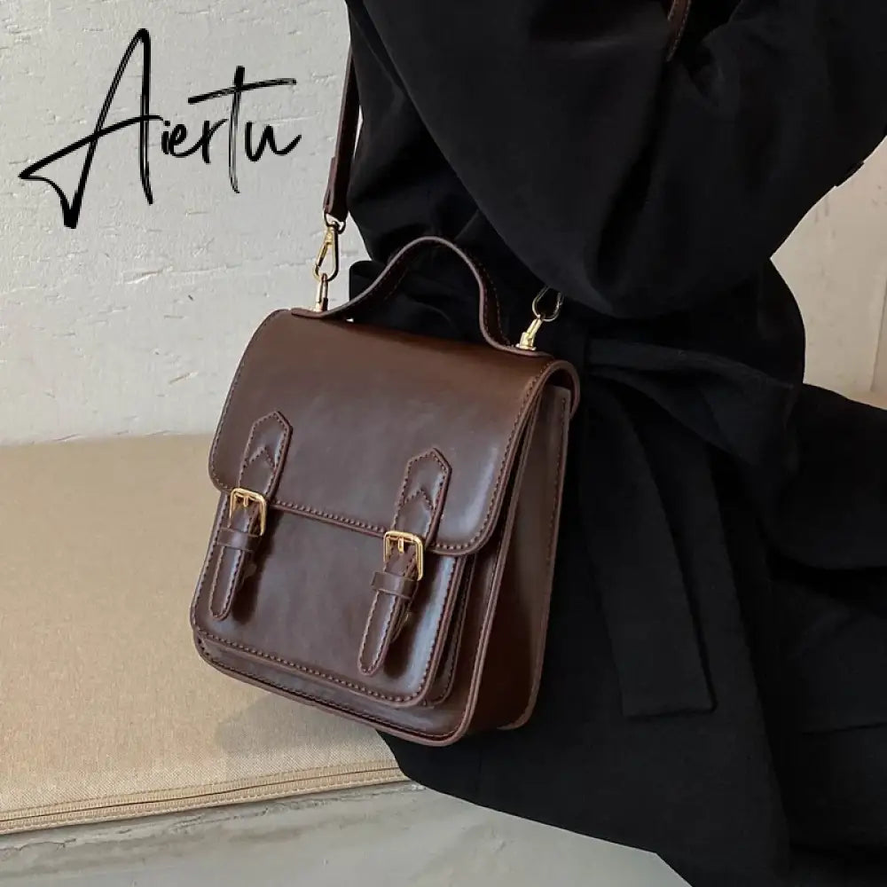Elegant Female Solid color Tote bag New High quality PU Leather Women's Designer Handbag Vintage Shoulder Messenger Bag Aiertu