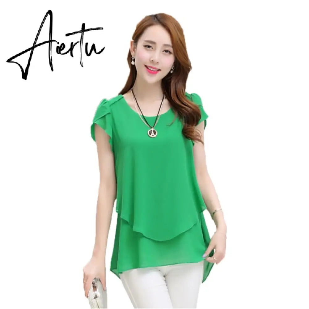Fashion Brand Women's blouse Summer sleeveless Chiffon shirt Solid O-neck Casual blouse Plus Size 5XL Loose Tops 6 colors Aiertu