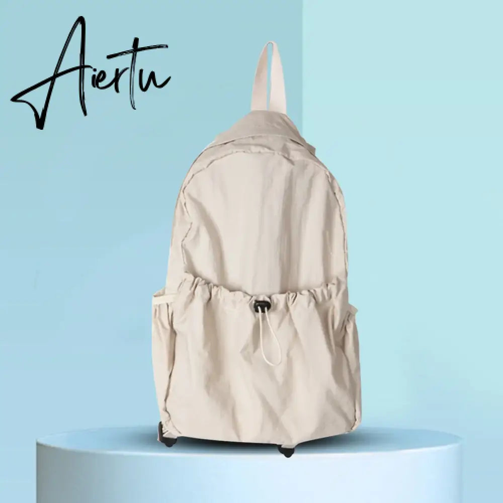 Fashion Middle Student Backpack Light Weight Women Student Schoolbag Nylon Large Capacity Portable Drawstring Outdoor Sports Aiertu