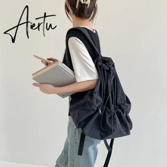 Fashion Ruched Drawstring Backpacks for Women Aesthetic Nylon Fabric Women Backpack Light Weight Students Bag Travel Female Bag Aiertu