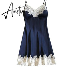Fashionable Women Soft And Comfortable Sexy Padded V-Neck Lace Strappy Underwear Nightdress Charming Home Sleepwear домашняя оде Aiertu
