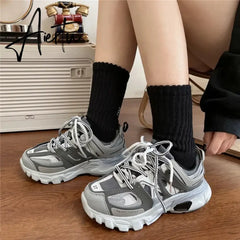 Female Male Dad Shoes  Adult Platform Trainers Stylish Casual Chunky Sneakers For Women Men White Sport Thick Sole Footwear Aiertu
