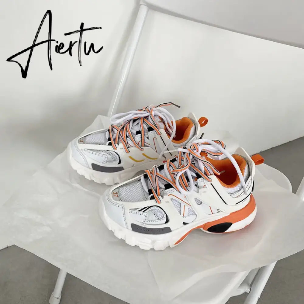 Female Male Dad Shoes  Adult Platform Trainers Stylish Casual Chunky Sneakers For Women Men White Sport Thick Sole Footwear Aiertu