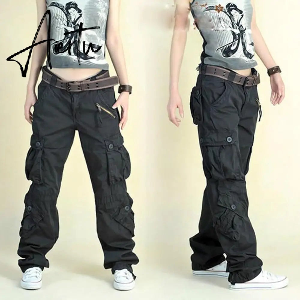 Free Shipping  New Arrival Fashion Hip Hop Loose Pants Jeans Baggy Cargo Pants For Women Aiertu
