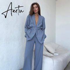 Full Sleeves Pajamas For Women Robe Suits With Pants Wide Leg Solid Loose Sets Womens Outfits  Home Suit Sleep Clothes Aiertu