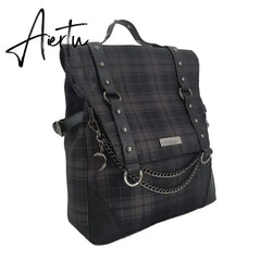 Gothic Punk Rock Plaid Backpack Korea Y2k Chain Aesthetic Niche Sac A Dos Mochilas School Backpack for Teenage Students Aiertu