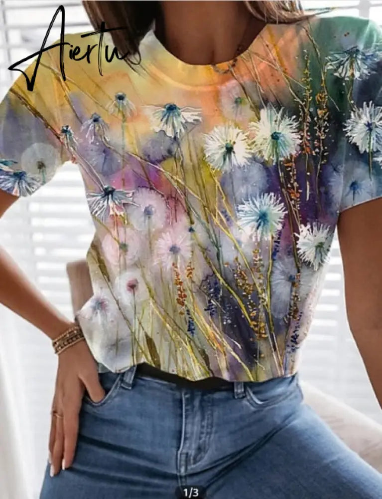 Graphic Floral Print Streetwear Casual Short Sleeve Plus Size Funny Kawaii Harajuku Tees T-shirt Summer Clothing for Women Aiertu