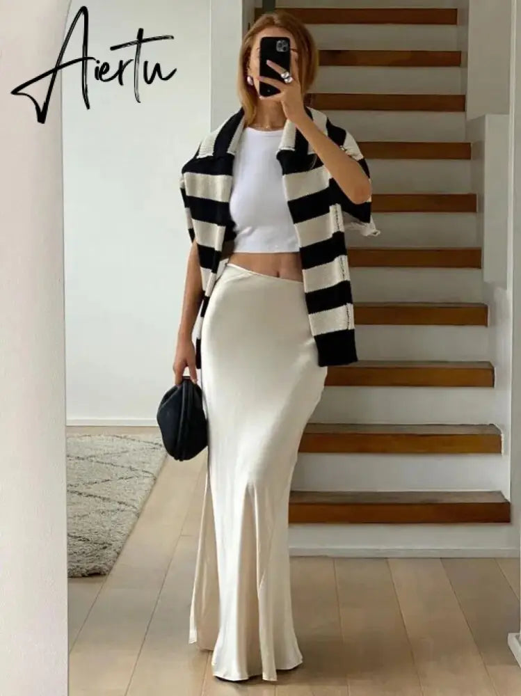 High Waist Loose Female Long Skirt Solid Casual Elegant Streetwear Fashion Lace-Up Slim Y2k Outfits For Women Maxi Skirt Aiertu