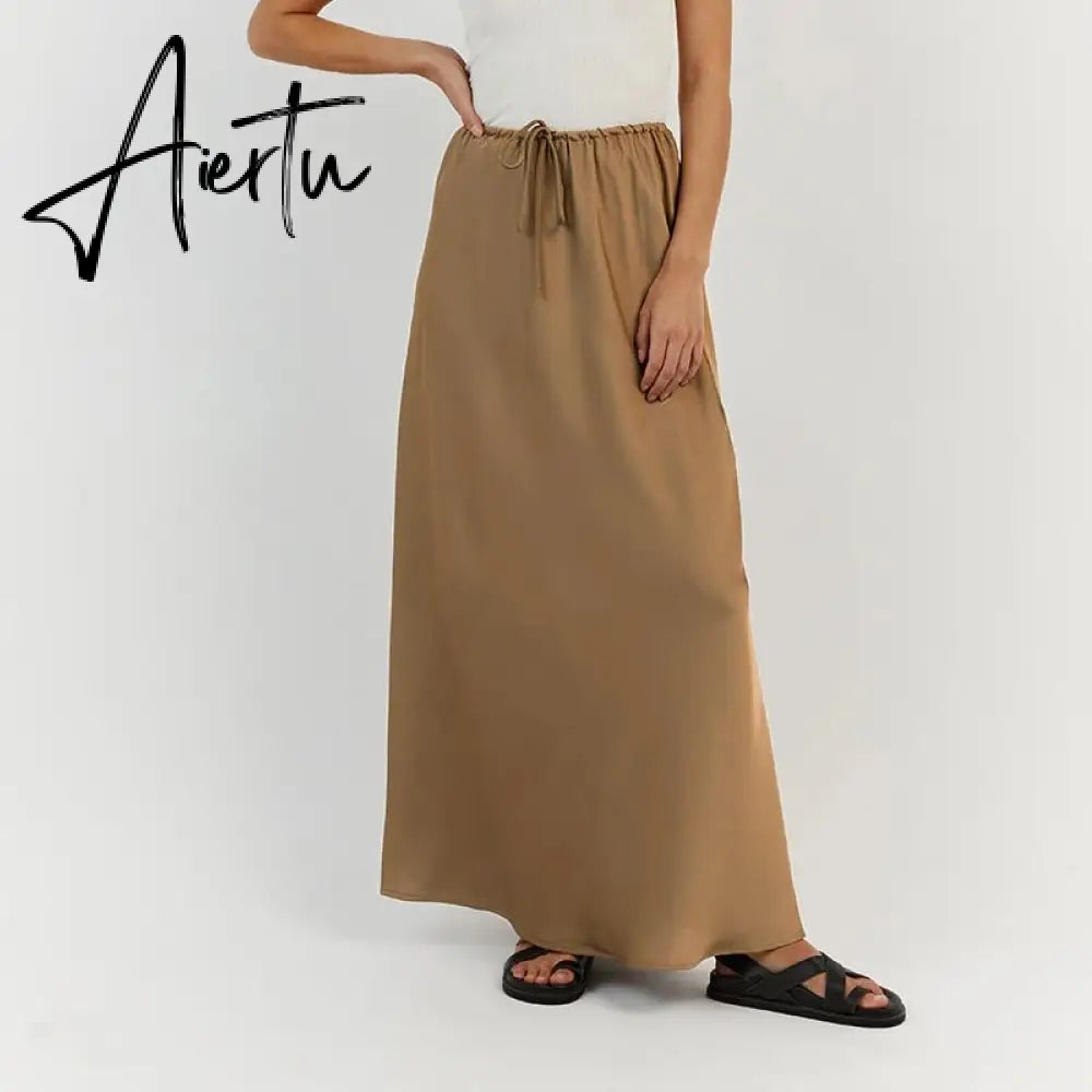High Waist Loose Female Long Skirt Solid Casual Elegant Streetwear Fashion Lace-Up Slim Y2k Outfits For Women Maxi Skirt Aiertu