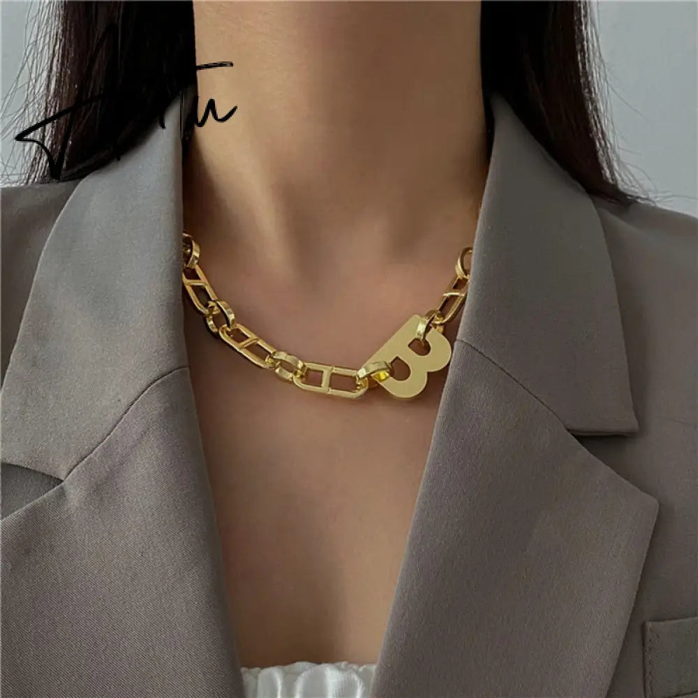 Hiphop Gold Color Metal Big Letter B Earrings Bracelets for Women Wide Thick Link Chain Bracelets Choker Necklace Jewelry Gift Aiertu