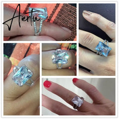 Huitan Luxury Crystal Geometric Cubic Zirconia Wedding Rings for Women Fashion Versatile Female Accessories High Quality Jewelry Aiertu