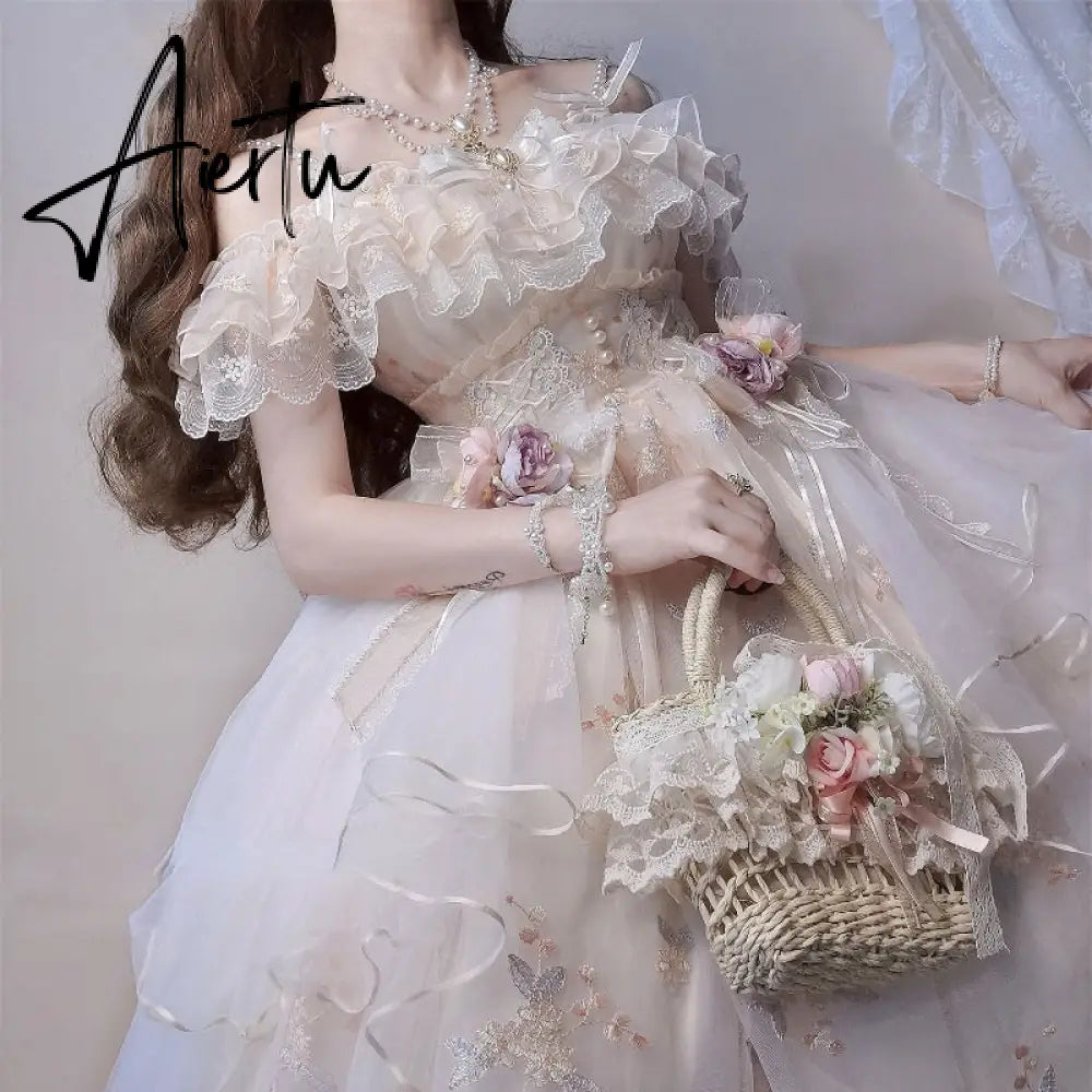 Japanese Retro Victorian Style Lolita Jsk Dress Sweet Ruffles Lace Floral Embroidery Princess Dresses Girl Women'S Summer Dress Aiertu