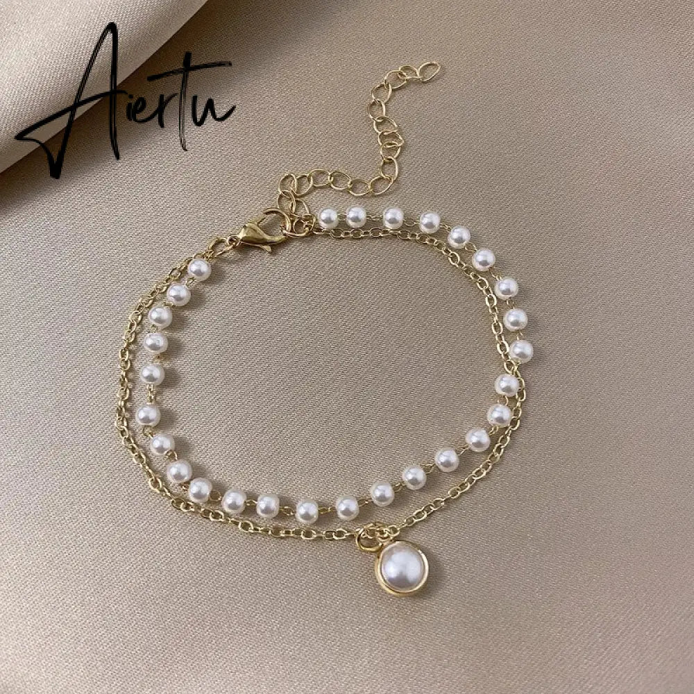 Korean White Opal Stone Pearl Bracelets for Women Luxury Exquisite Crystal Adjustable Cuff Bracelet Wedding Jewelry Party Gift Aiertu